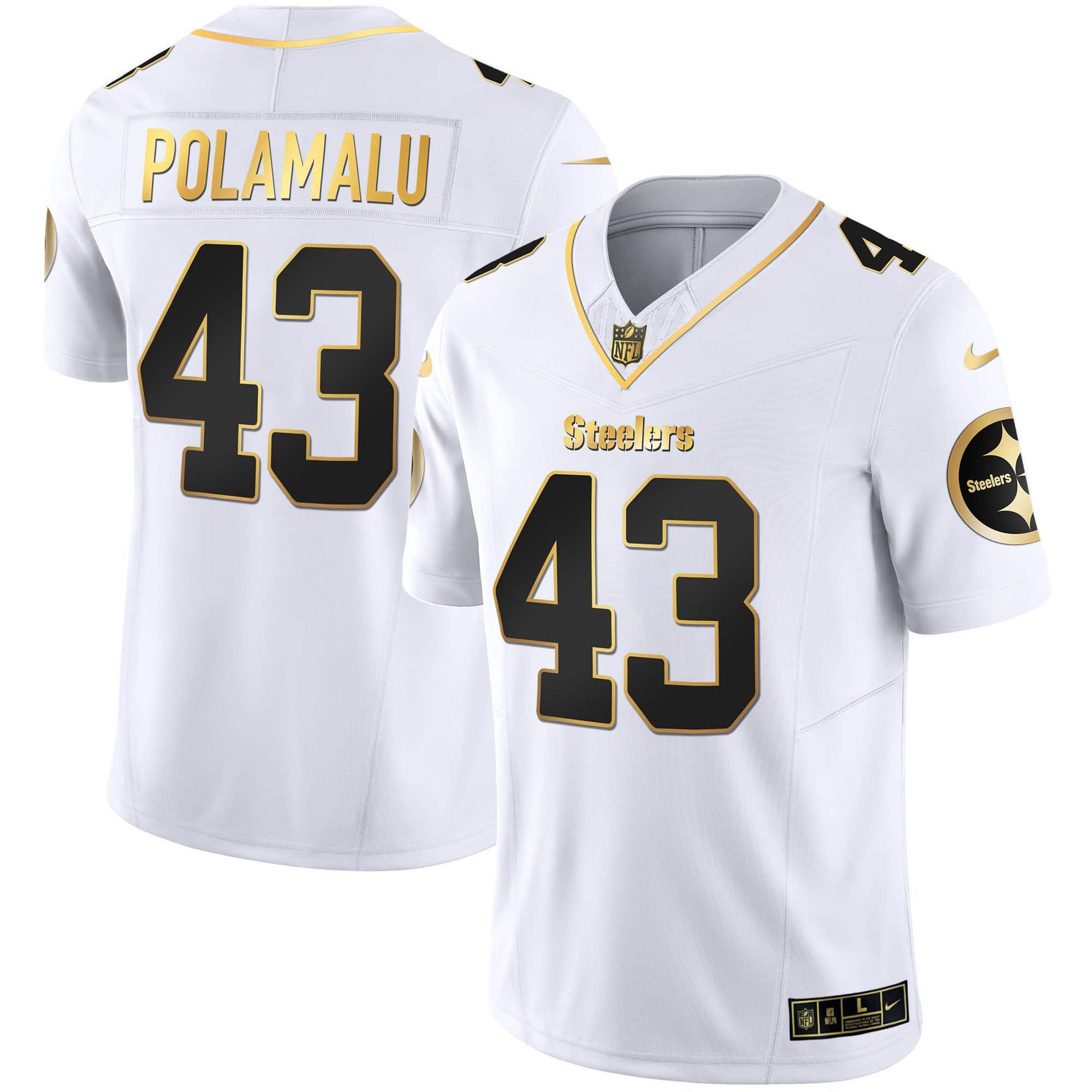 Men Pittsburgh Steelers 43 Polamalu White Gold 2024 Nike Vapor Limited NFL Jersey